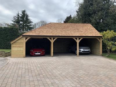 Pic 104. 6.0m x 6.0m 2 bay Carriage House with 4.2m x 6.0m attached Cart Lodge and cedar shingle roof